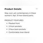 Apt. 9  slit hem long‎ linen wide leg pants cream size 2 new with tags! Photo 1