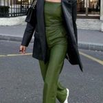 ZARA  FAUX LEATHER FULL LENGTH HIGH WAIST TROUSERS PANTS GREEN SIZE XS NEW Photo 0