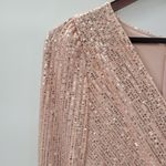 Sublime Sequined Gown S Pink Faux Wrap Long Puff Sleeve Tigh Slit Party Wedding Photo 3