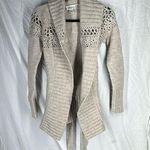 Loft  Women's Wool Blend Long Tie Cardigan Crotchet Detail Size X-small Cream Photo 0