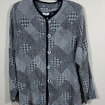 Caribe USA Gray Black Patchwork Knit Button Front Cardigan Jacket Women Medium Photo 0