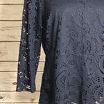 Nanette Lepore  navy blue V-neck 3/4 length sleeve floral lace top/blouse Size L Photo 2