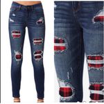 Judy Blue  Buffalo Plaid Peek-a-Boo Skinny Jeans Photo 0