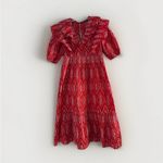 ZARA  Red Puff Sleeve Eyelet Embroidered Midi Ruffle Frill Dress Women’s Size‎ XS Photo 7