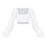 Pretty Little Thing White Puff Sleeve Corset Detail Crop Top Photo 4