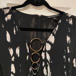 INC Size L Black White Mandala Wide Leg Cropped Jumpsuit Gold Ring Detail Belted Photo 4