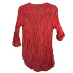 Bit & Bridle Crinkle Tunic Blouse Coral Pink Rayon Blend L Roll Tab Boho Photo 1