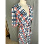 VERO MODA Blue Red Plaid Wrap Midi Dress Tie Waist Short Sleeve M Photo 10