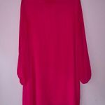 Pink Knee Length Dress XL Neon Fuschia Chiffon Scoop Neck Photo 3