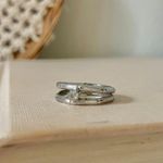 Silver Bamboo Promise Ring Engagement Band Clear Diamond Simple Elegant Earthy Jewelry Photo 0