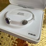 Kohls  Women’s Genuine Purple Marcasite Open Bangle Bracelet Silver Plated Photo 0