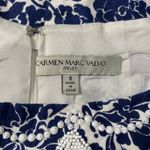 Carmen Marc Valvo  Blue Floral Beaded Boatneck Linen  Mini Dress‎ Size 8 Guest Photo 1