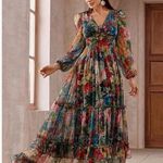NEW Spring Boho V Neck Long Sleeve Ruffle Floral Photoshoot Maxi Dress S Blue Photo 5