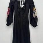 Topshop  Black Satin Long Midi Dress Floral Embroidery Size 2 Formal Photo 0