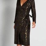 Modcloth NEW Golden Record Party Wrap Dress Black Photo 0