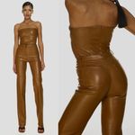 NEW Cultnaked Killa Choco Brown Vegan Faux Leather High‎ Rise Straight Pants XS Photo 1