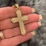 Gold Plated Stainless Steel Cross Pendant 24” Rope Chain – CZ Iced Out Necklace Photo 3