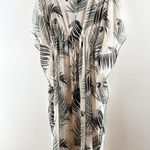 Kona Sol  Palm Leaf Short Sleeve Midi Cover Up Kaftan Duster White Green Large Photo 5