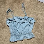 American Eagle AE Denim Ruffled Tie-Strap Crop Top Photo 6