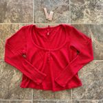 SKIMS  Waffle Long Sleeve Henley Cranberry Size 2X Photo 1
