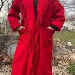 Vintage 80s Basile Red Wool Fringe Trench Coat Western Beyoncé Cowgirl Size M Photo 0