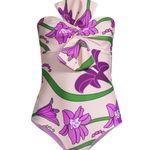 Juan De Dios Malaga One Piece Swimsuit Violet Flowers Womens Size 0 XS Purple Photo 0