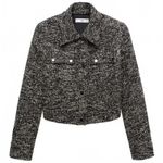 Mango Tweed Jacket with Shirt Collar Black NWT XS Photo 3