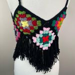 NEW Handmade Crochet Granny Square Fringe Tank Top Summer Festival Womens M/L Black Size M Photo 4