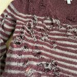 BP. Burgundy & Grey Striped Extremely Distressed Sweater. Size Small Photo 4