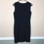 Calvin Klein  Women’s Black Ruffle Drape Front Bib Collar Sleeveless Sheath Dress Photo 3