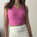 Happily Grey‎ Ribbed Tank Top Cropped Tie Back Hot Pink Casual Size Photo 0