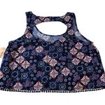 Mudd Vintage Y2K Open Back Crop Top pom pom Hem Navy Boho Festival 90s Size L Photo 2
