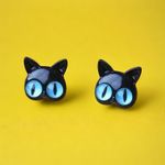 Stud Earrings‎ Ear Jacket Cat Design Zinc Alloy Silver Earrings Retro Cute Style Black Photo 7
