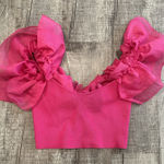 SheIn Hot Pink Ruffle Puff Sleeve Bow Back Crop Top One Size Party Statement Photo 0