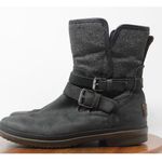 UGG  Simmens Boots Sz 8 Black Leather Waterproof Shearling Lined Buckle Side Zip Photo 4