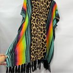 Crazy Train reg Multicolor Leopard animal Print Tunic poncho fringe hem floral Photo 5