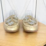 Lands' End Lands’‎ End Snowflake Fur Lined Moccasin Slipper Loafer Metallic Gold Size 8 Photo 3