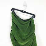 Pretty Little Thing  Green Glitter Plisse Ruched One Shoulder Midi Dress Size 12 Photo 3