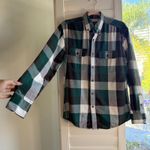 Faded Glory  Flannel Plaid Shirt in Green Black & White Herringbone size Small Photo 1