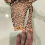 Missguided Brown and Black Geometric Print Short Sleeve Henley Bodysuit Womens 4 Photo 4