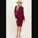 Pinkblush  Hello Mia Burgundy Ribbed Knit Long Sleeve Nursing Maternity Dress S Photo 4
