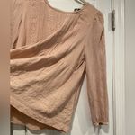 American Eagle  Pale Pink Open Tie Plunge Back Embroidered Peasant Top Size S Photo 5