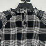 Loft  Plaid Pleated Ruffle Neck Blouse Black White Long Sleeve Size XL Photo 8