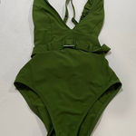 Skinny Dippers Belted One Piece Swimsuit Small – Olive Green Ruffle Strap Cinche Photo 0