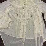 Free People  Ready To Run Blouse Top Women’s Medium Shearling Dot White Button Up Photo 0