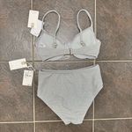 Good American NEW Glitter Sparkle Two Piece Swimsuit Bikini Silver 1 Small S NWT Photo 7
