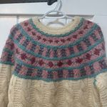 Fron Enterprises Hand Knit Sweater Large 100% Virgin Wool Canada Crew Cable Pink Photo 2
