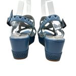 Sundance  Pampil Wedge Sandals Cut Out‎ Embroidered Leather Blue Size 39 US 8 Photo 7