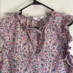 BB Dakota by Steve Madden Cream Flutter Sleeve Blouse with Ruffled Bib Collar Blue Size XL Photo 4