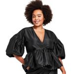 Kika Vargas x Target Wrap Top Size Small Black Scallop Edge Balloon Sleeves NWT Photo 3